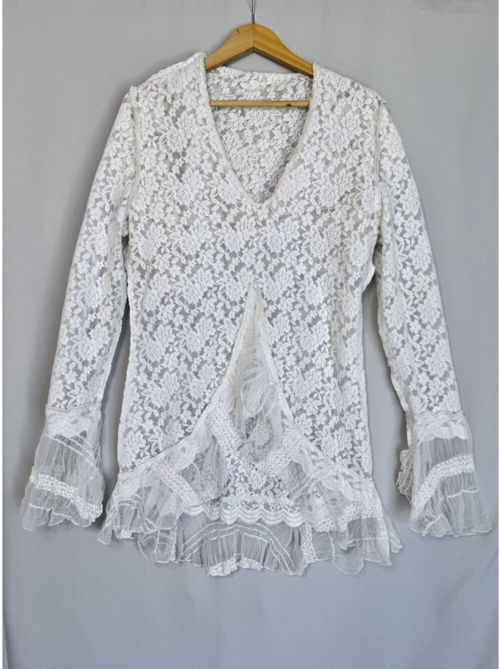 90s Vintage Design Today's White Stretch Lace Tunic Maxi Skirt Cord Set Large - Picture 9 of 16